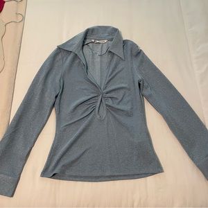 Zara Blue Shimer (metallic) Long Sleeve Top. NWT. Perfect Condition. Size M